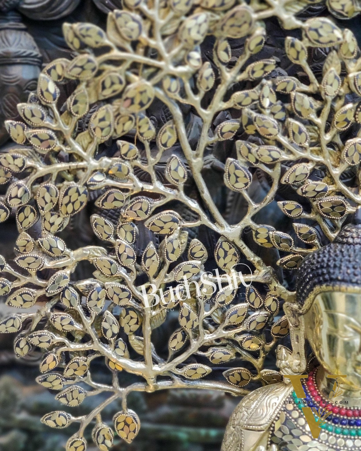 Pure Brass Buddha Statue with Kalpavriksha | Blessing Posture | 25.5 inches Height