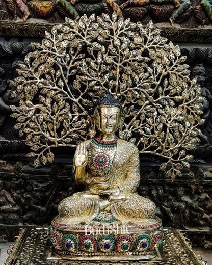 Pure Brass Buddha Statue with Kalpavriksha | Blessing Posture | 25.5 inches Height