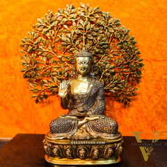 Pure Brass Buddha Statue with Kalpavriksha tree - 25.5 Inches
