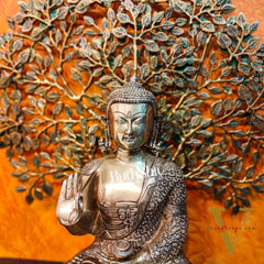 Pure Brass Buddha Statue with Kalpavriksha tree - 25.5 Inches