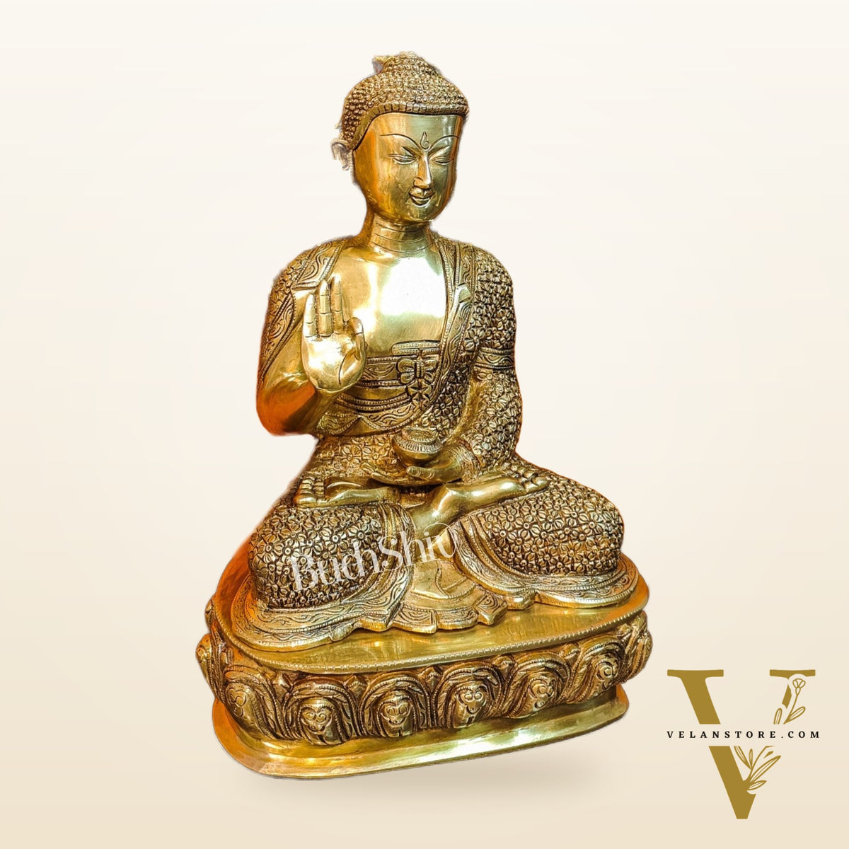 Pure Brass Buddha Statue with Kalpavriksha tree - 25.5 Inches
