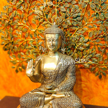 Pure Brass Buddha Statue with Kalpavriksha tree - 25.5 Inches