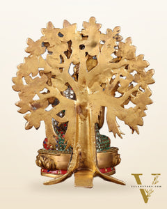 Pure Brass Buddha Statue with Kalpavriksha Tree – Stone Embellished 11"