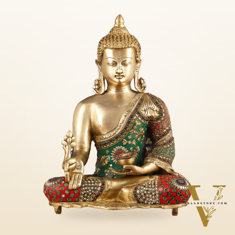 Pure Brass Buddha Statue with Meenakari Work 16 inch