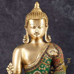 Pure Brass Buddha Statue with Meenakari Work 16 inch