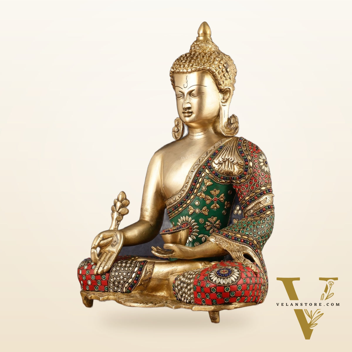 Pure Brass Buddha Statue with Meenakari Work 16 inch