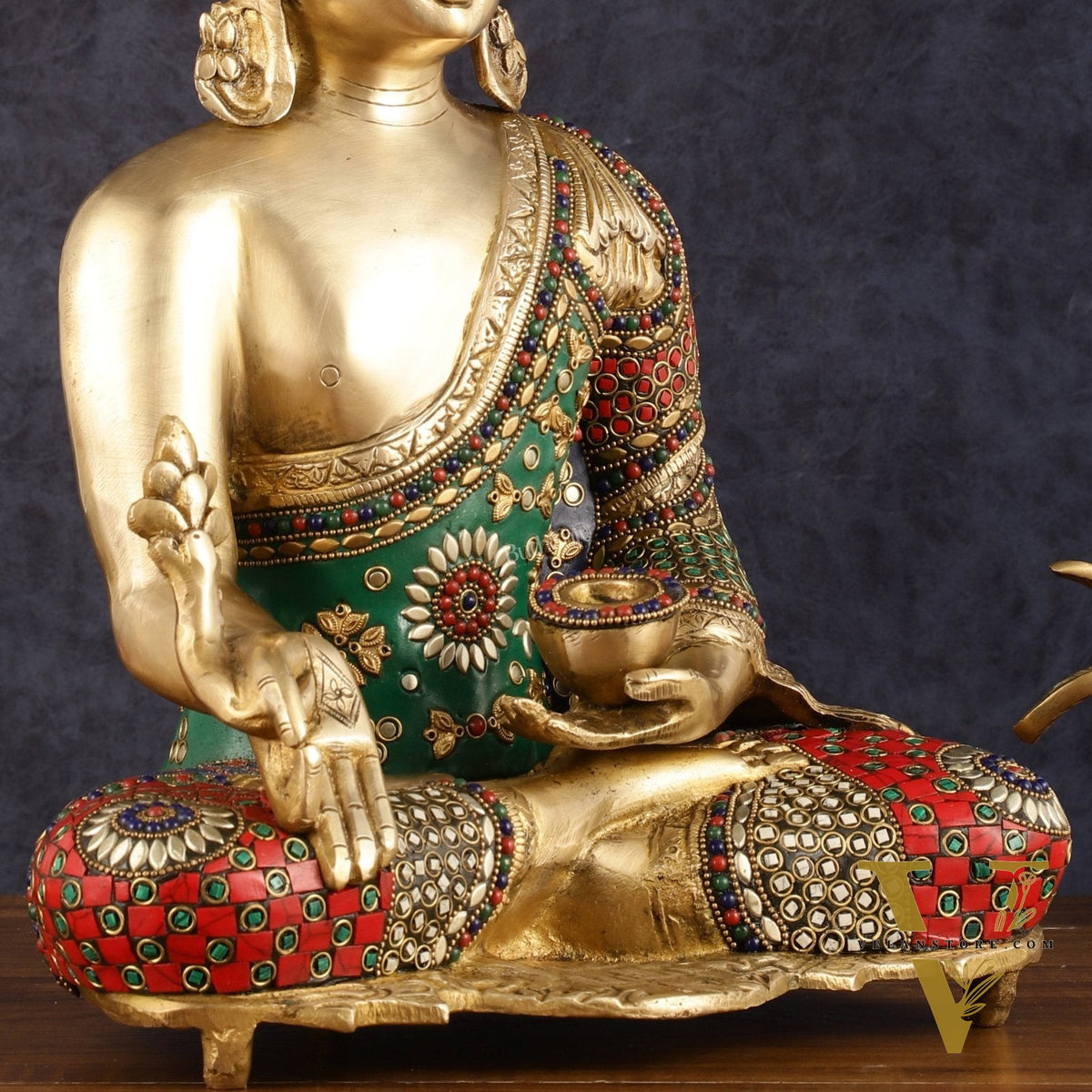 Pure Brass Buddha Statue with Meenakari Work 16 inch