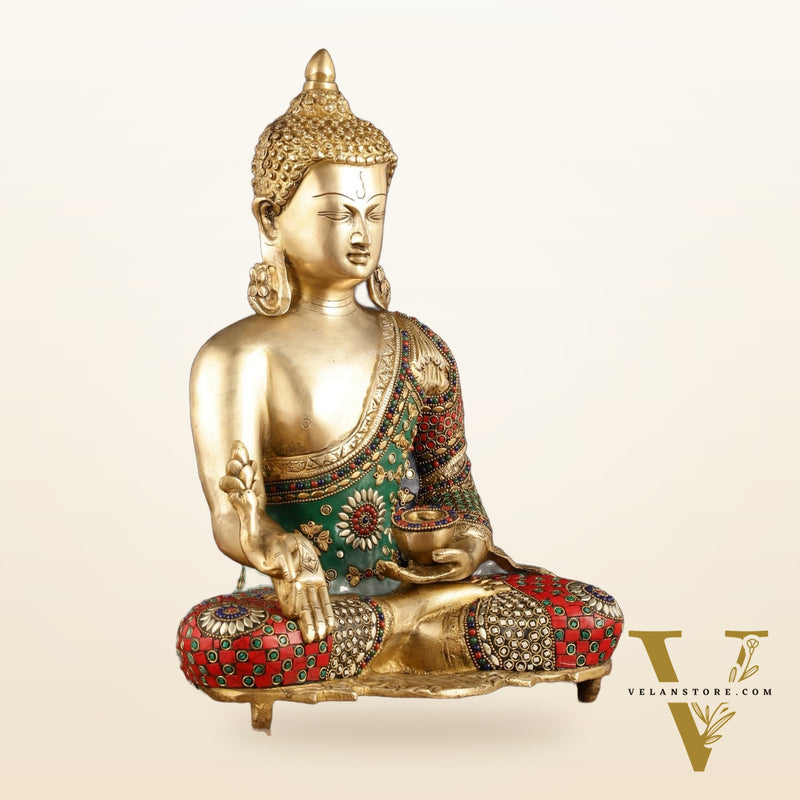 Pure Brass Buddha Statue with Meenakari Work 16 inch