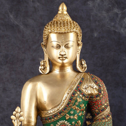 Pure Brass Buddha Statue with Meenakari Work 16 inch