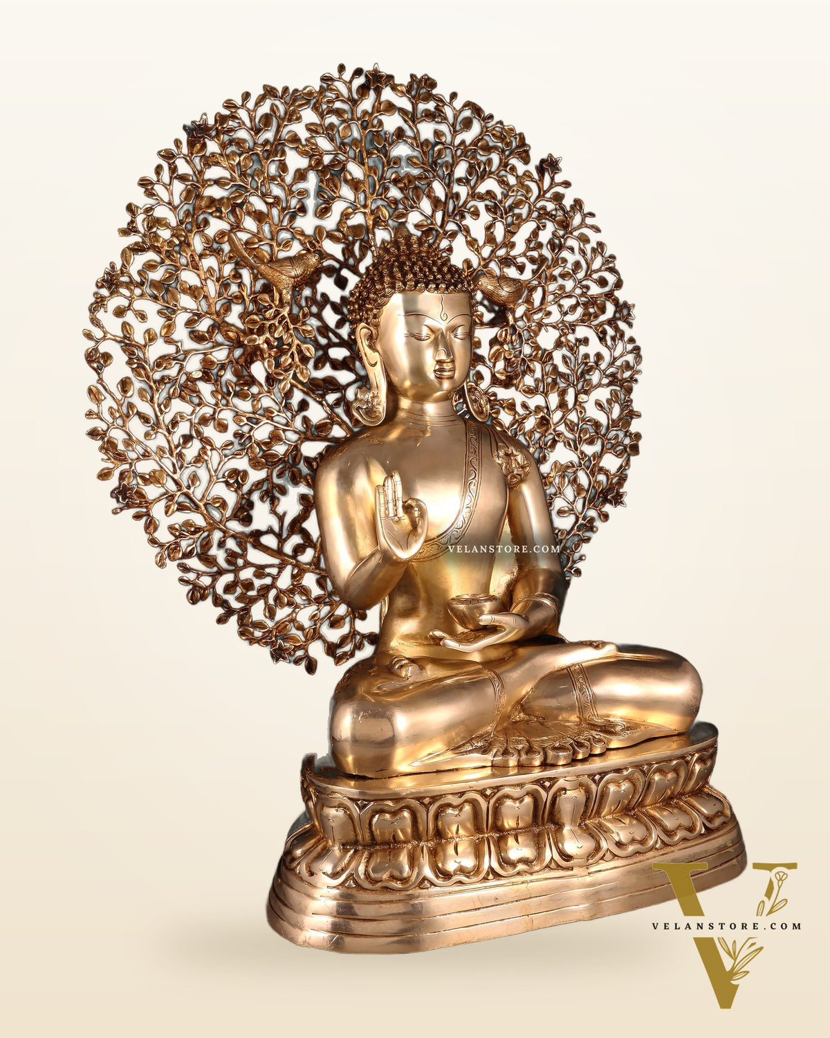 Pure Brass Buddha with Kalpavriksha Tree Statue 29"