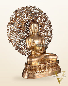 Pure Brass Buddha with Kalpavriksha Tree Statue 29"