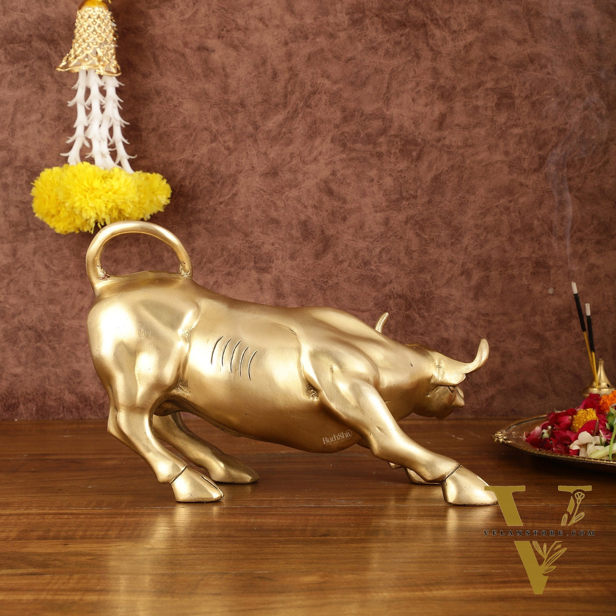 Pure Brass Bull of Wall Street Sculpture - 10.5"