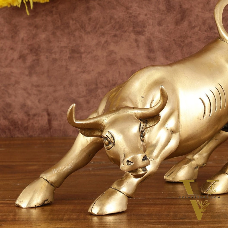 Pure Brass Bull of Wall Street Sculpture - 10.5"