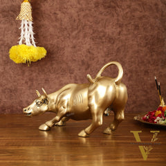 Pure Brass Bull of Wall Street Sculpture - 10.5"
