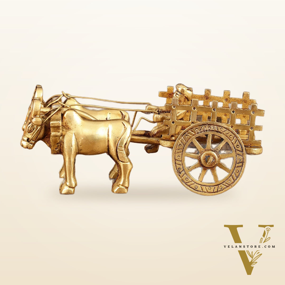 Pure Brass Bullock Cart Showpiece with Indian villager - 2" Height