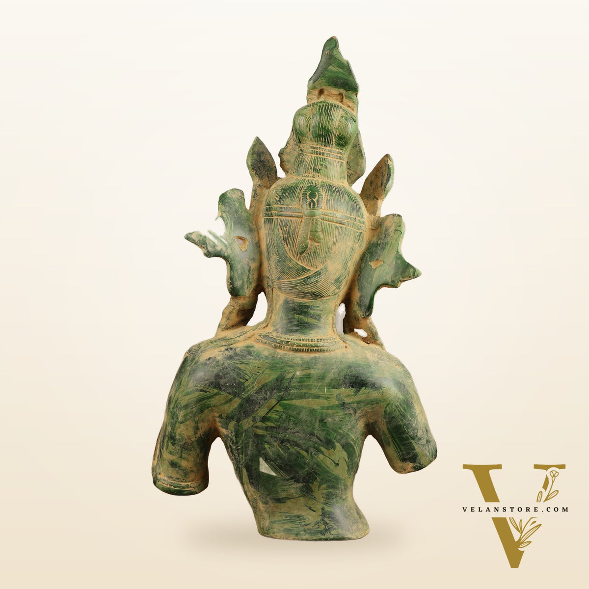 Pure Brass Cambodian Tara Bust Antique Sculpture - 13" Height