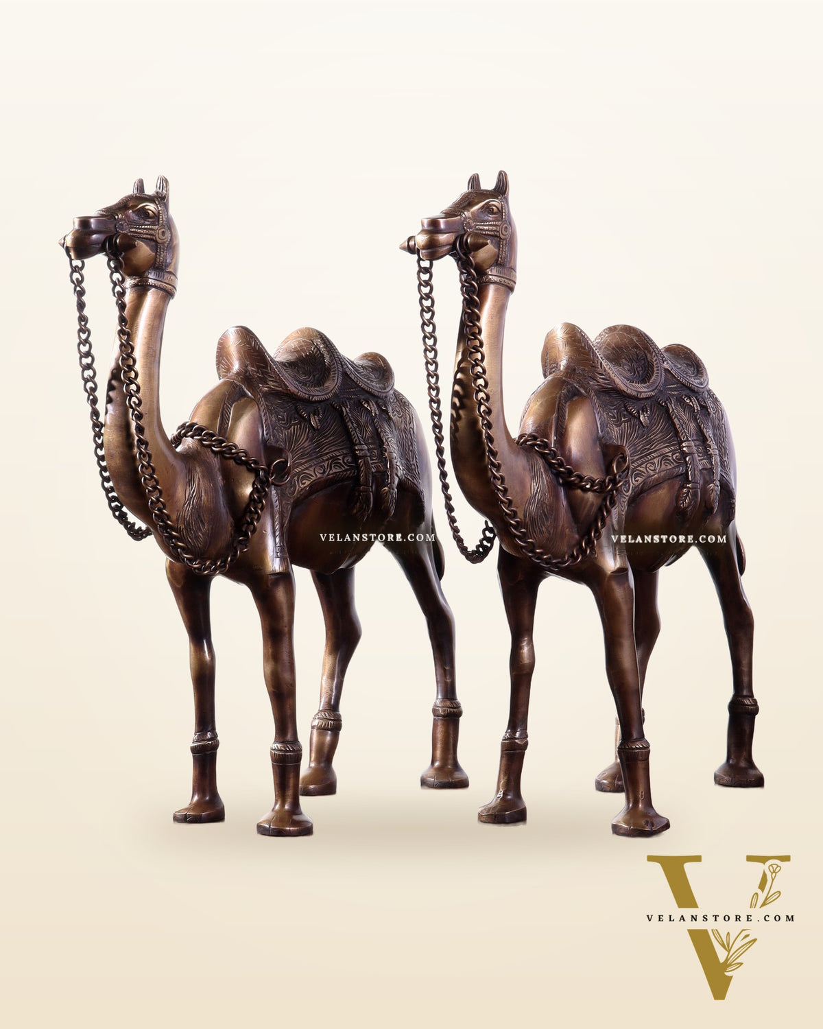 Pure Brass Camel pair Statues | Vastu Showpiece for Home & Office | 17"