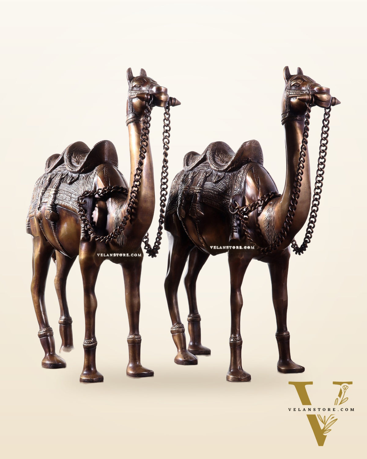 Pure Brass Camel pair Statues | Vastu Showpiece for Home & Office | 17"