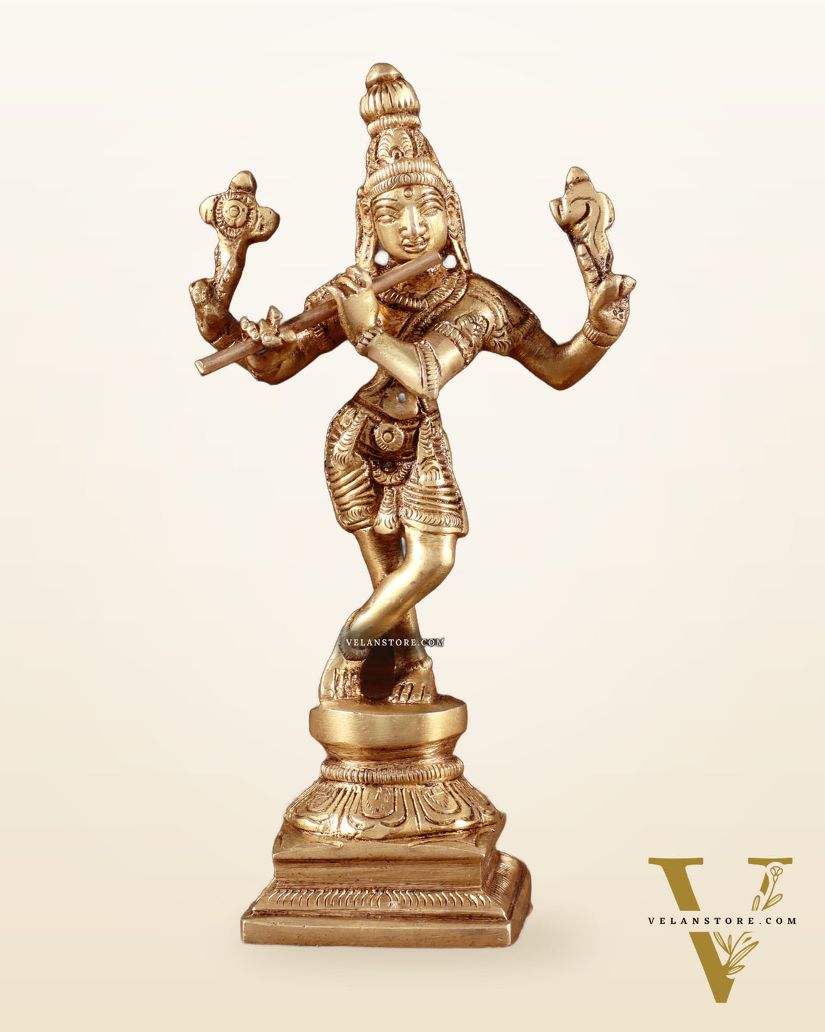 Pure Brass Charbhuja Krishna (Vishnu Roopam) Idol 6"