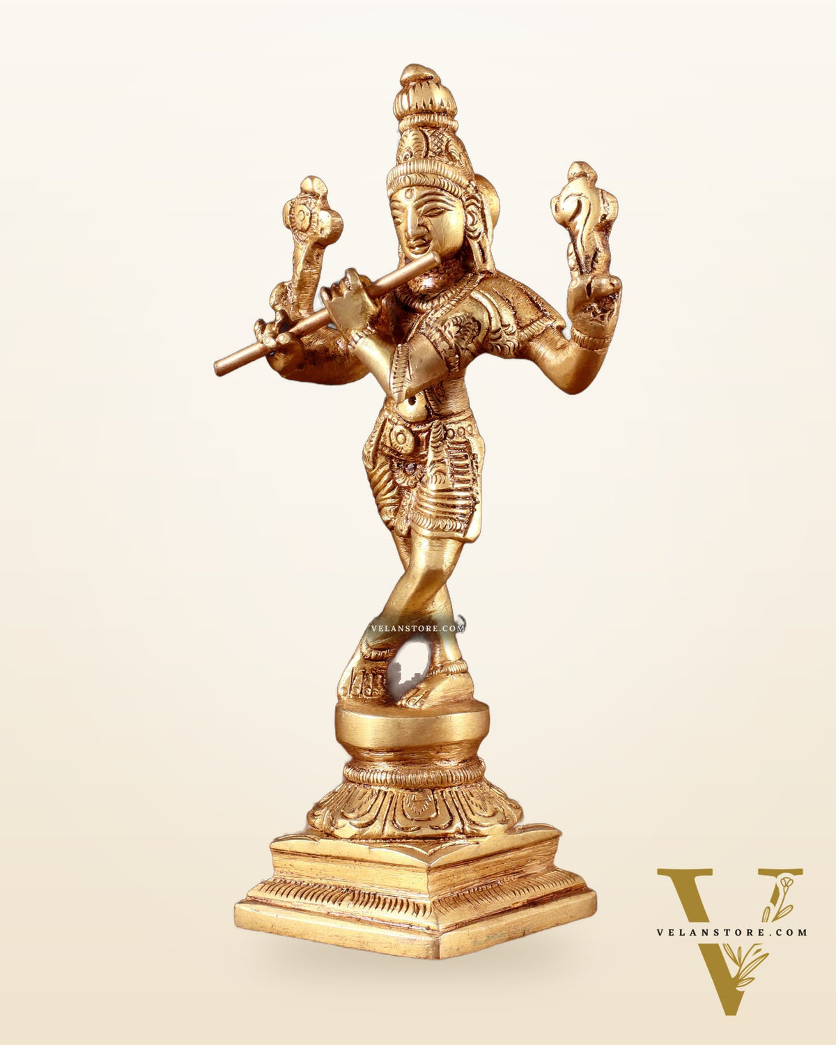 Pure Brass Charbhuja Krishna (Vishnu Roopam) Idol 6"