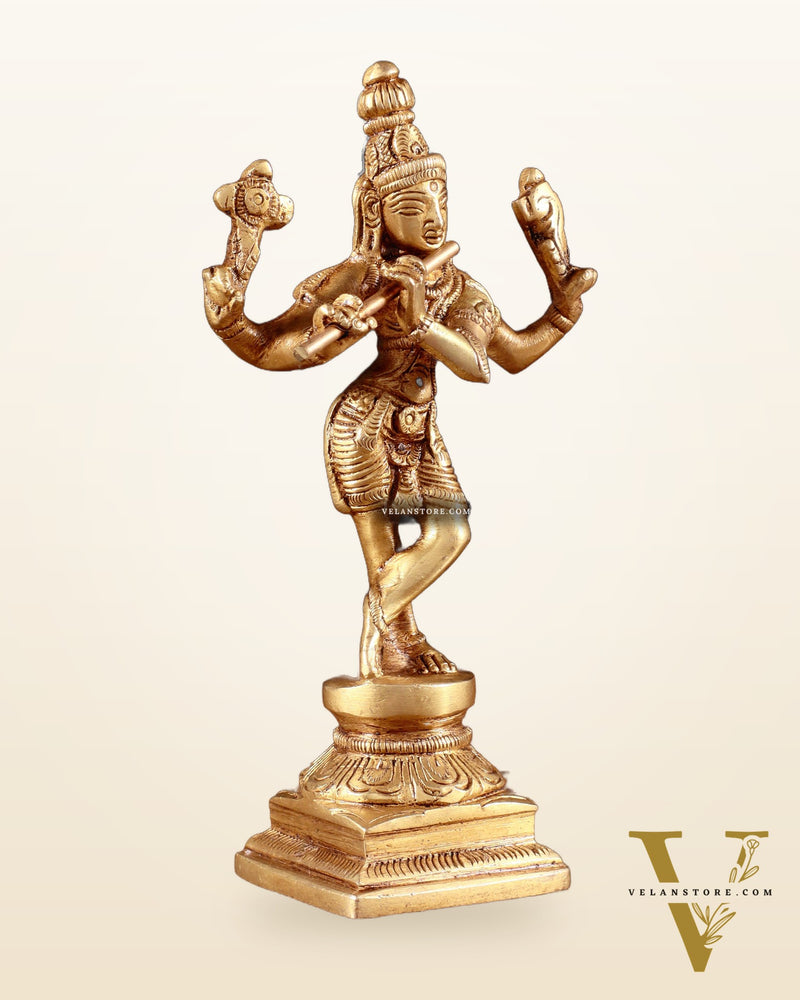 Pure Brass Charbhuja Krishna (Vishnu Roopam) Idol 6"