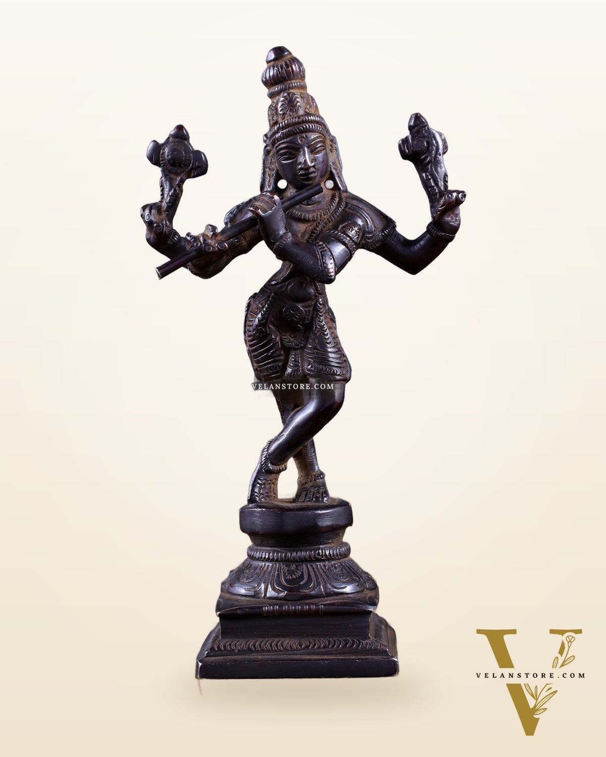 Pure Brass Charbhuja Krishna (Vishnu Roopam) Idol 6"
