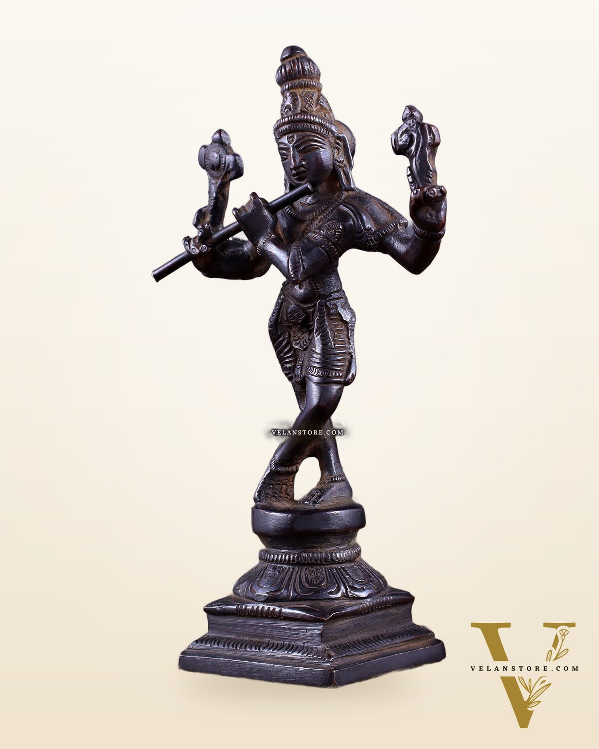 Pure Brass Charbhuja Krishna (Vishnu Roopam) Idol 6"