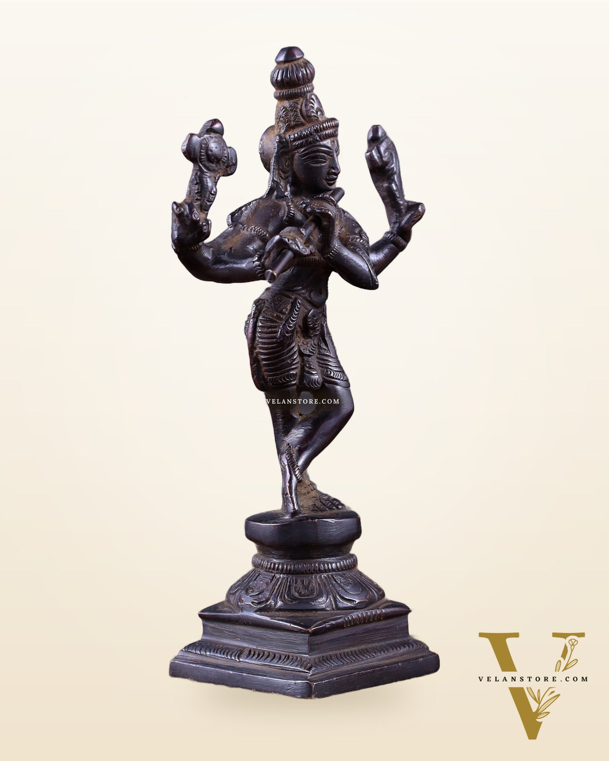 Pure Brass Charbhuja Krishna (Vishnu Roopam) Idol 6"