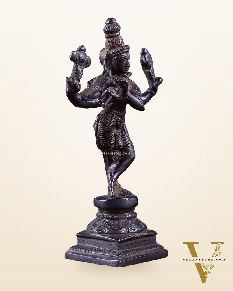 Pure Brass Charbhuja Krishna (Vishnu Roopam) Idol 6"