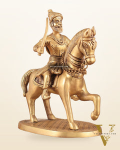 Pure Brass Chhatrapati Shivaji Maharaj Sitting on Horse Statue - 10.5" Height