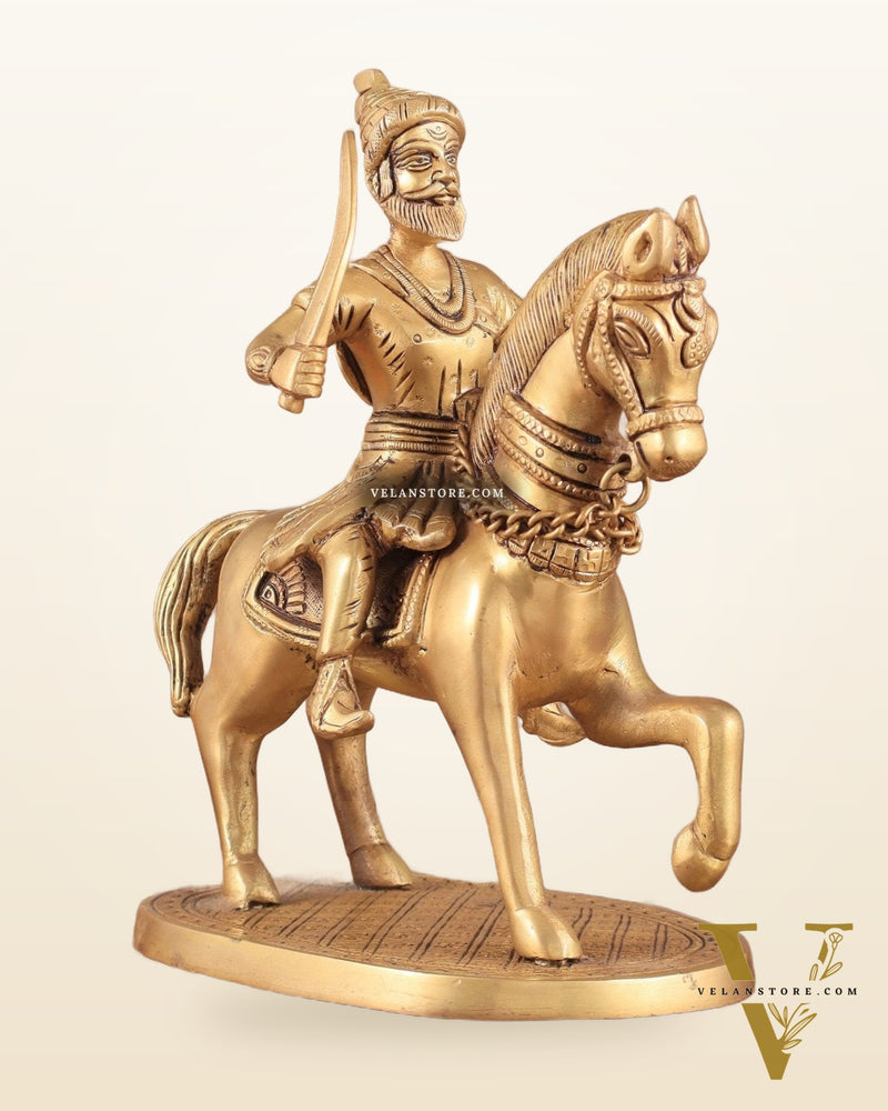 Pure Brass Chhatrapati Shivaji Maharaj Sitting on Horse Statue - 10.5" Height