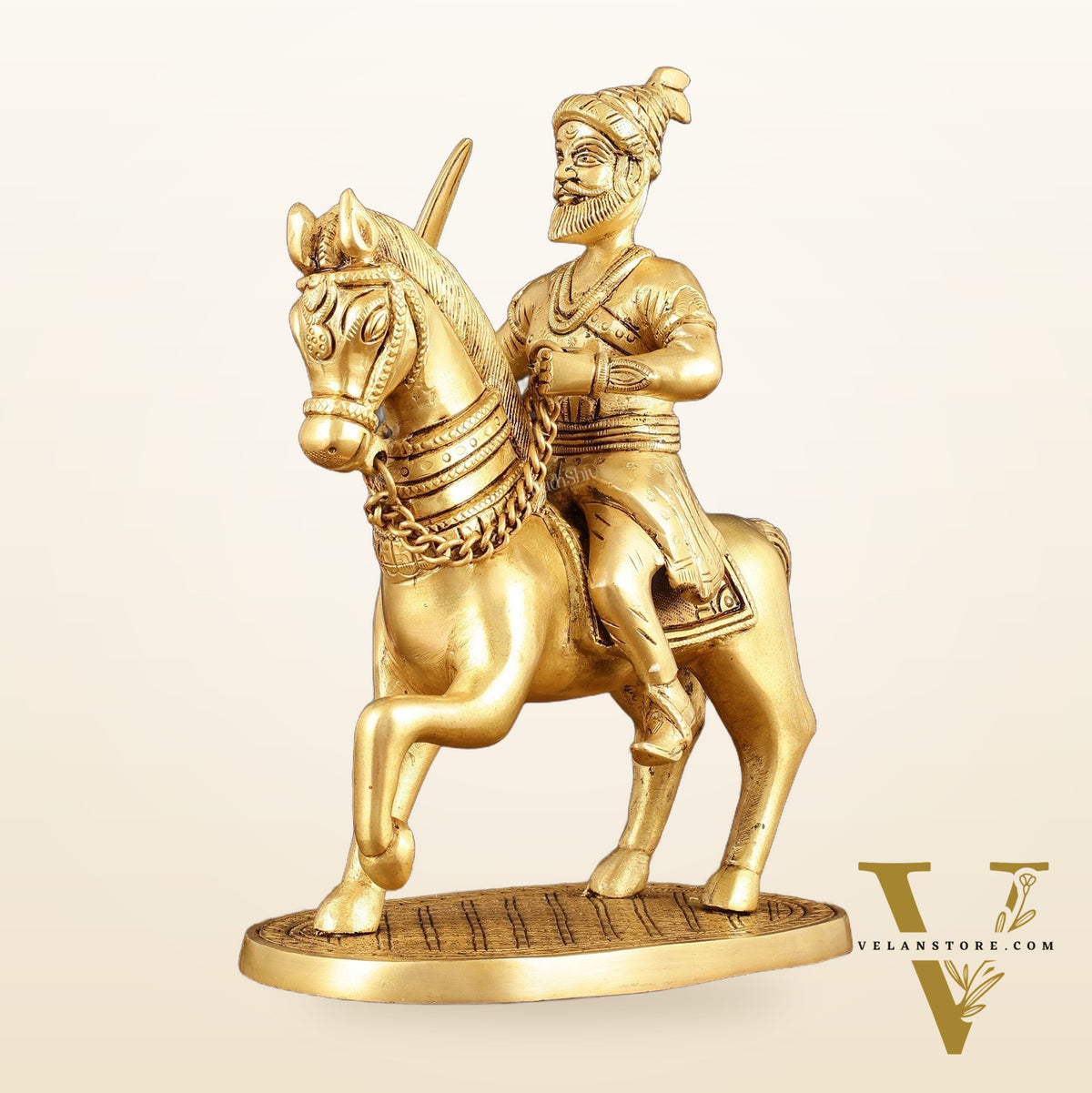 Pure Brass Chhatrapati Shivaji Maharaj Sitting on Horse Statue - 10.5" Height