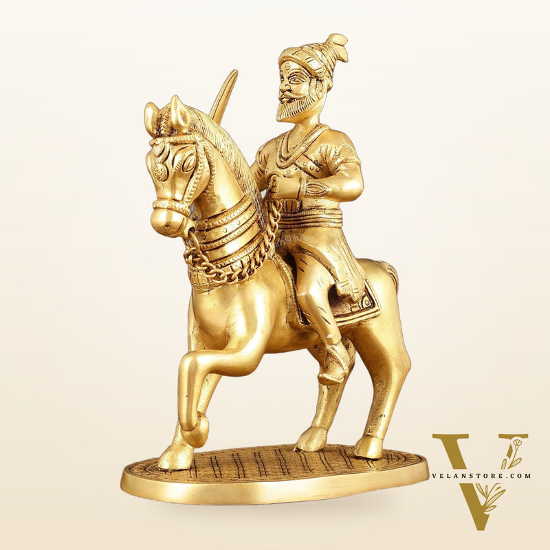 Pure Brass Chhatrapati Shivaji Maharaj Sitting on Horse Statue - 10.5" Height