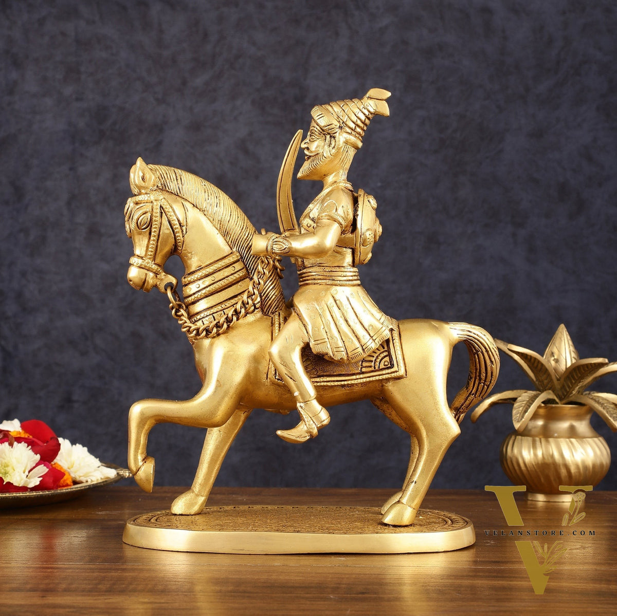 Pure Brass Chhatrapati Shivaji Maharaj Sitting on Horse Statue - 10.5" Height