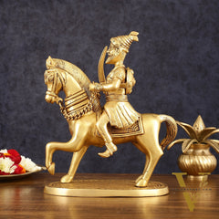 Pure Brass Chhatrapati Shivaji Maharaj Sitting on Horse Statue - 10.5" Height