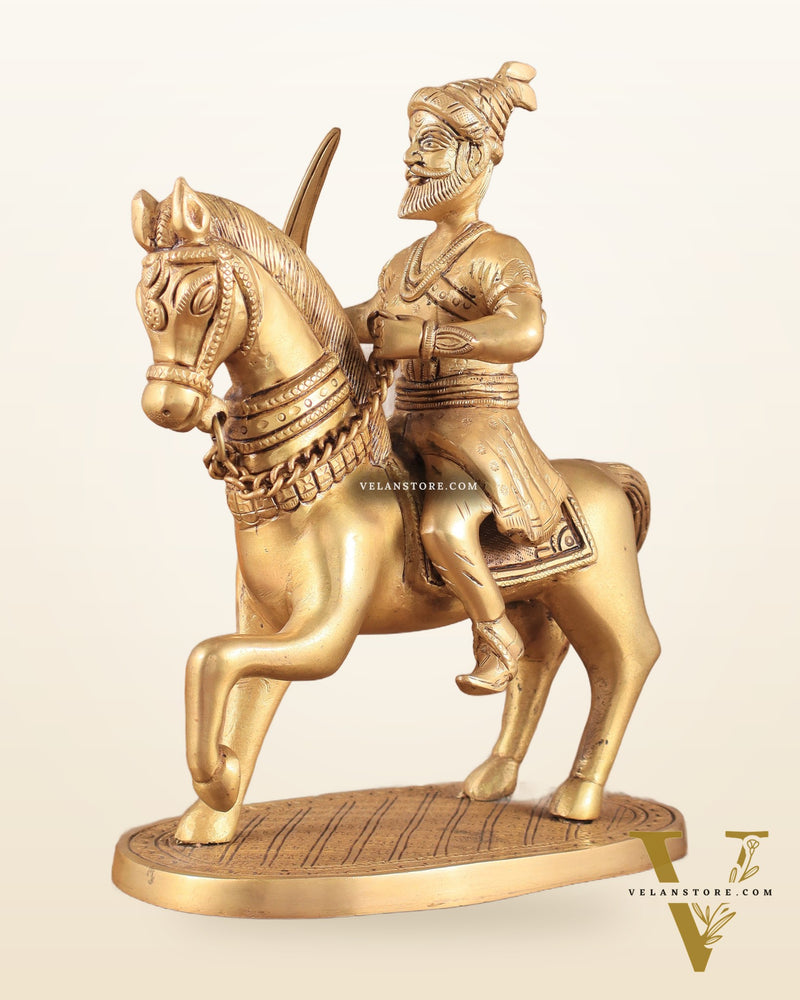 Pure Brass Chhatrapati Shivaji Maharaj Sitting on Horse Statue - 10.5" Height
