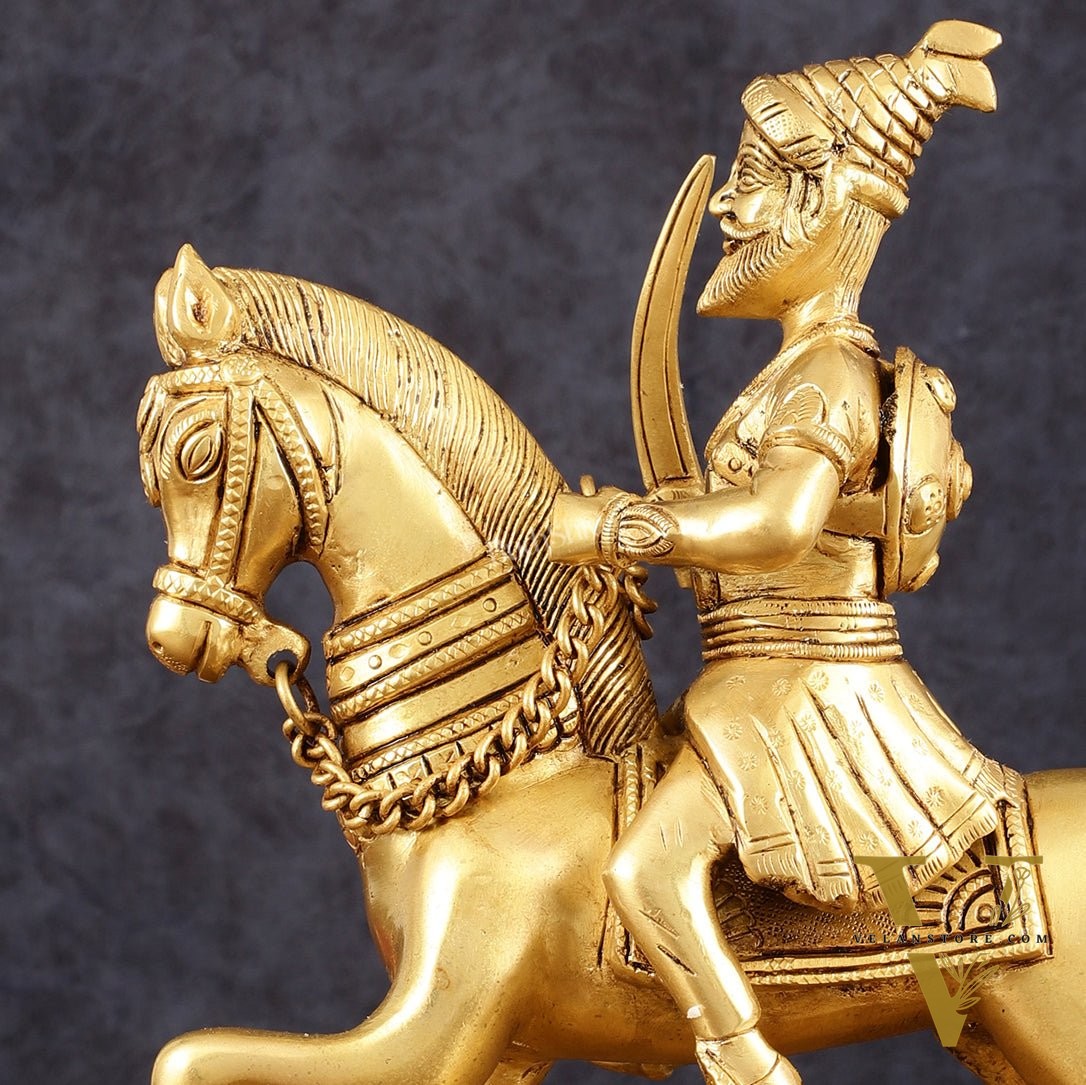 Pure Brass Chhatrapati Shivaji Maharaj Sitting on Horse Statue - 10.5" Height