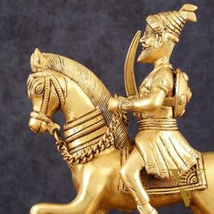 Pure Brass Chhatrapati Shivaji Maharaj Sitting on Horse Statue - 10.5" Height