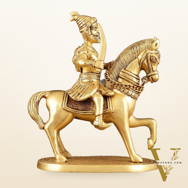 Pure Brass Chhatrapati Shivaji Maharaj Sitting on Horse Statue - 10.5" Height