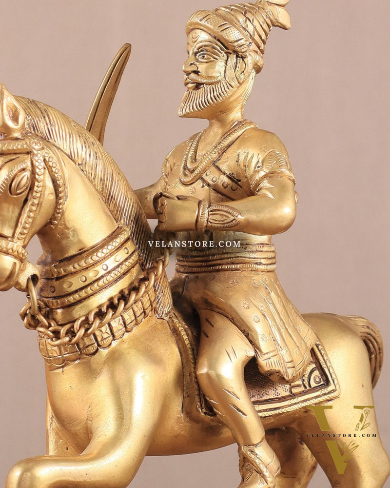 Pure Brass Chhatrapati Shivaji Maharaj Sitting on Horse Statue - 10.5" Height