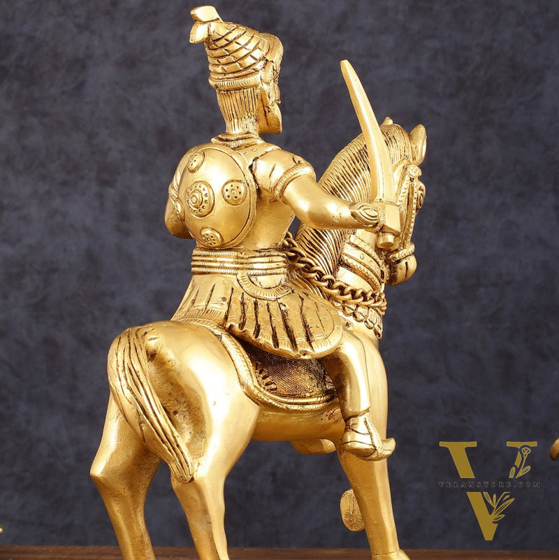 Pure Brass Chhatrapati Shivaji Maharaj Sitting on Horse Statue - 10.5" Height