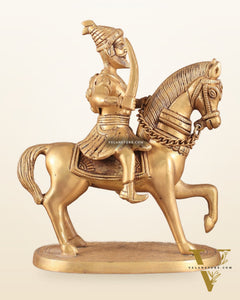 Pure Brass Chhatrapati Shivaji Maharaj Sitting on Horse Statue - 10.5" Height