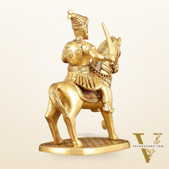 Pure Brass Chhatrapati Shivaji Maharaj Sitting on Horse Statue - 10.5" Height