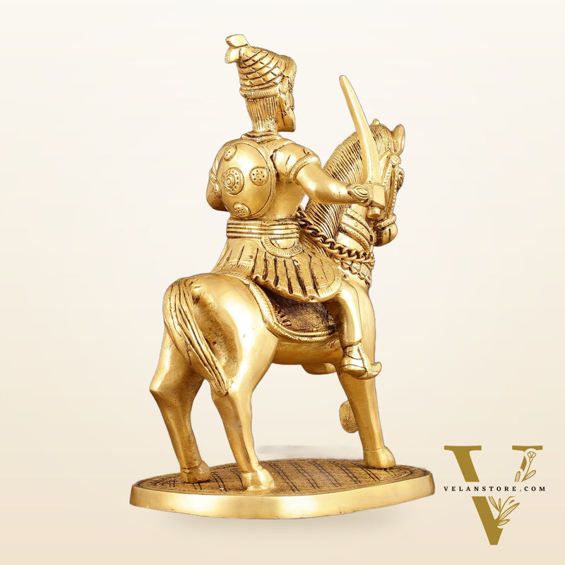 Pure Brass Chhatrapati Shivaji Maharaj Sitting on Horse Statue - 10.5" Height