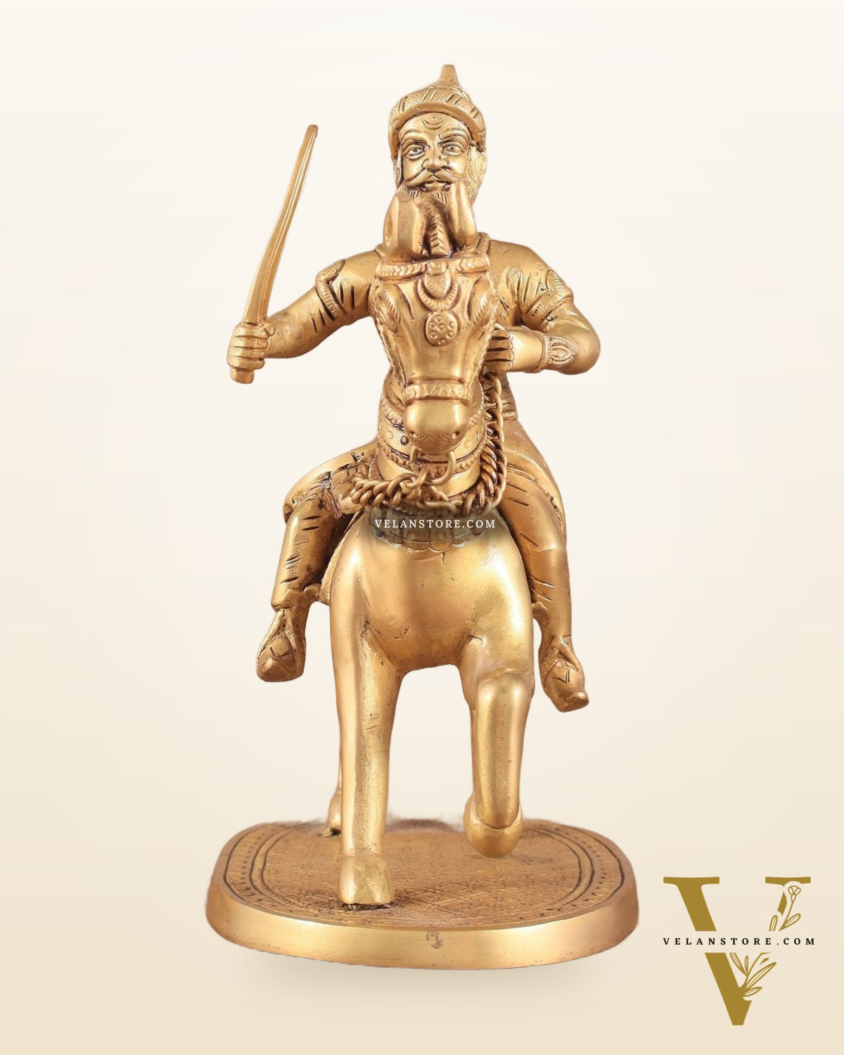 Pure Brass Chhatrapati Shivaji Maharaj Sitting on Horse Statue - 10.5" Height