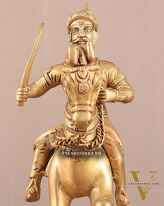 Pure Brass Chhatrapati Shivaji Maharaj Sitting on Horse Statue - 10.5" Height