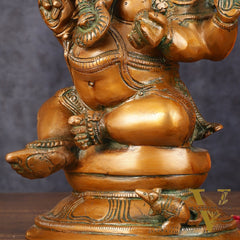 Pure Brass Chola Ganesha Statue - Antique Bronze Finish, 12"