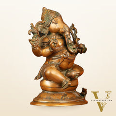 Pure Brass Chola Ganesha Statue - Antique Bronze Finish, 12"