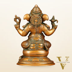 Pure Brass Chola Ganesha Statue - Antique Bronze Finish, 12"