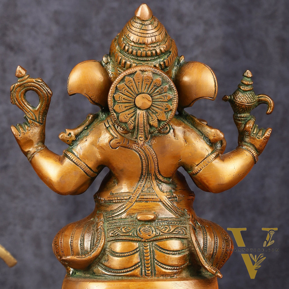 Pure Brass Chola Ganesha Statue - Antique Bronze Finish, 12"
